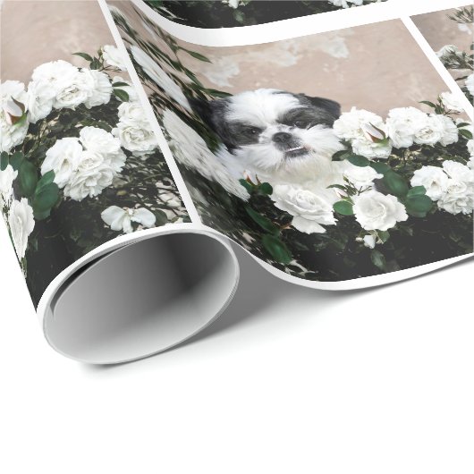 Shih Tzu en rozen Cadeaupapier (Rol Hoek)