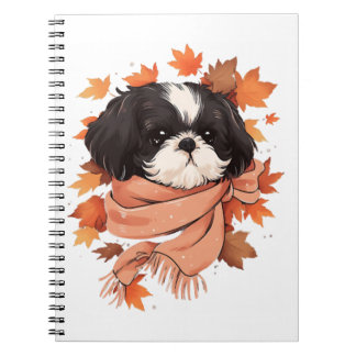 Shih Tzu Fall Dog Autumn Leaves Thanksgiving Copy Notitieboek
