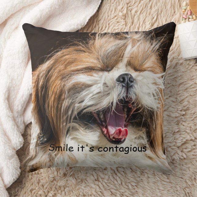 Shih tzu gaapt lachende glimlach tekst aanpassen kussen (Deken)