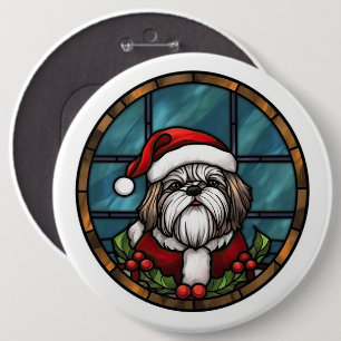 Shih Tzu Gebrandschilderde Glas Kerstmis Ronde Button 6,0 Cm