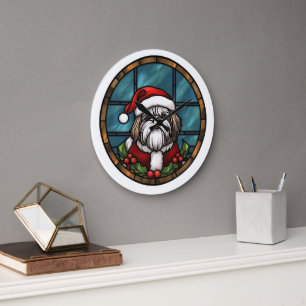 Shih Tzu Glas in lood Kerst Grote Klok