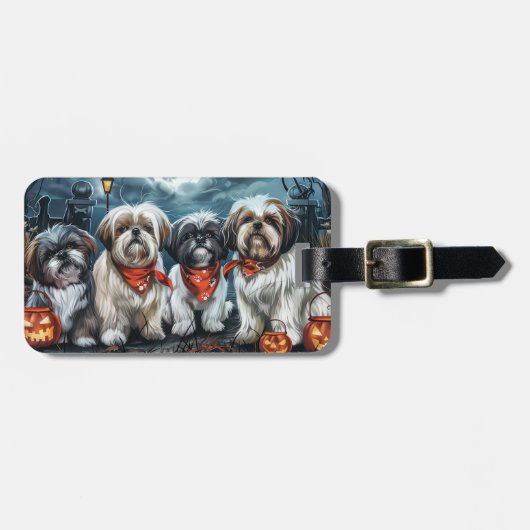 Shih Tzu Halloween Spooky Bagagelabel (Voorkant horizontaal)