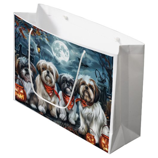 Shih Tzu Halloween Spooky Groot Cadeauzakje (Voorkant Gekanteld)