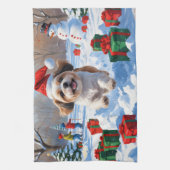 Shih Tzu hardlopen in de sneeuw met kerst Pet Theedoek (Verticaal)