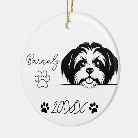 Shih Tzu Hond Aangepaste Naam & Jaar Keramisch Ornament (Links)