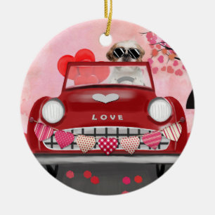 Shih Tzu-hond Auto met Hartjes Valentijnsdag  Keramisch Ornament