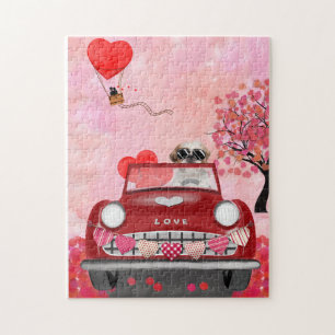 Shih Tzu-hond Auto met Hartjes Valentijnsdag Legpuzzel