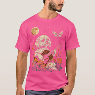 Shih Tzu-hond die gitaar speelt Cottagecore T-shirt