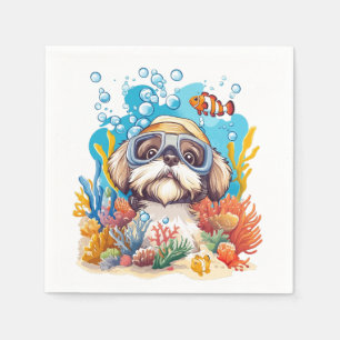 Shih Tzu-hond die op koraalrif snorkelt Servet
