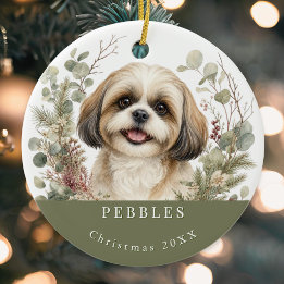 Shih Tzu-hond Goud Wit Aquarel Kerstmis Keramisch Ornament