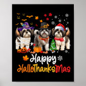 Shih Tzu Hond Halloween Kerstfeest Happy HalloThan Poster (Voorkant)