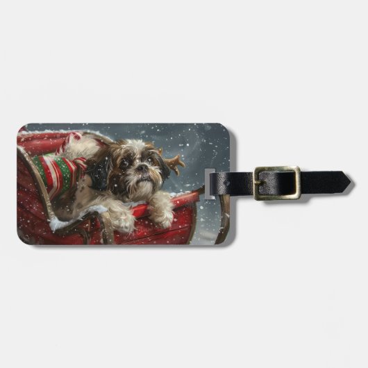 Shih Tzu Hond Kerstfeest Bagagelabel (Voorkant horizontaal)