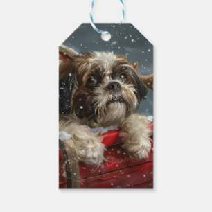 Shih Tzu Hond Kerstfeest Cadeaulabel