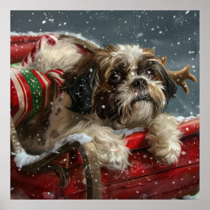 Shih Tzu Hond Kerstfeest Poster