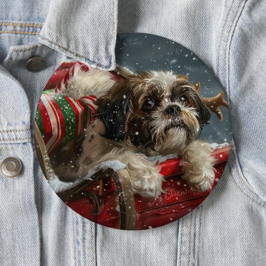 Shih Tzu Hond Kerstfeest Ronde Button 6,0 Cm (In situ)