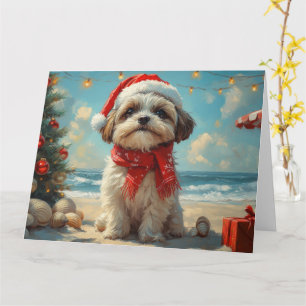 Shih Tzu Hond Kerstmis Vintage Strand Kaart