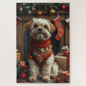 Shih Tzu hond met kerstcadeaus open haard Legpuzzel (Verticaal)