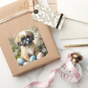 Shih Tzu Hond met Paaseieren Vakantie Vierkante Sticker