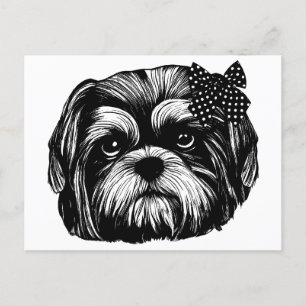 Shih Tzu-hond met polka stift bow Originele kunst Briefkaart