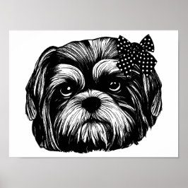 Shih Tzu-hond met polka stift bow Originele kunst Poster