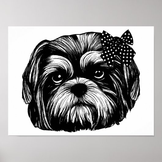 Shih Tzu-hond met polka stift bow Originele kunst Poster (Voorkant)