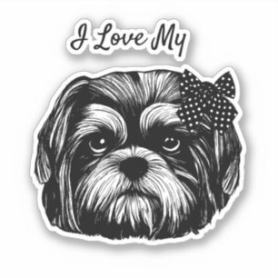 Shih Tzu-hond met polka stift bow Originele kunst Sticker