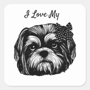 Shih Tzu-hond met polka stift bow Originele kunst Vierkante Sticker