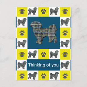 Shih Tzu-hond & poot geel & blauw Denken aan jou Briefkaart