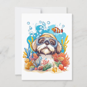 Shih Tzu Hond Snorkelt Koraalrif Briefkaart