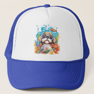 Shih Tzu hond snorkelt op koraalrif Trucker Pet