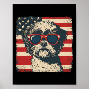 Shih Tzu Hond Usa Vlag Patriottische Vierde Juli M Poster
