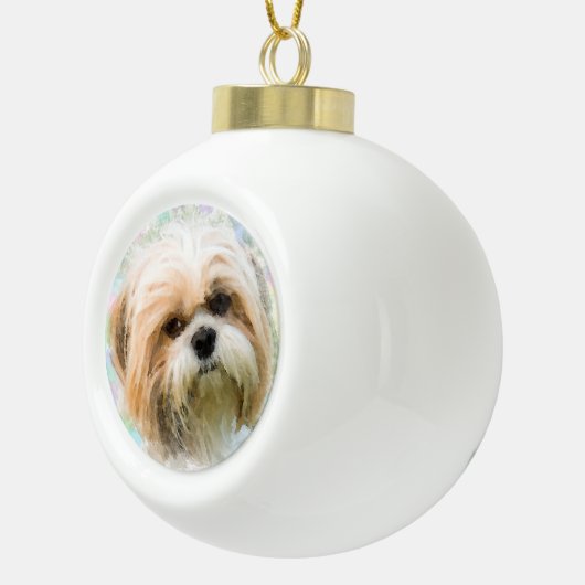 Shih Tzu hond Water Kleur Schilderen Kunst Keramische Bal Ornament (Rechts)