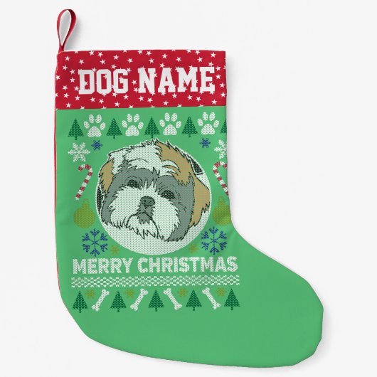 Shih Tzu Hondenras Ugly KerstSweater Kleine Kerstsok (Voorkant)