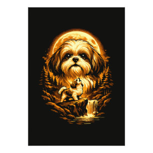 Shih Tzu Huilt naar de Maan Grappige Hond Foto Afdruk