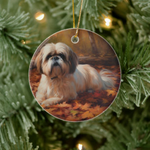 Shih Tzu in de herfst laat Herfst inspireren Keramisch Ornament