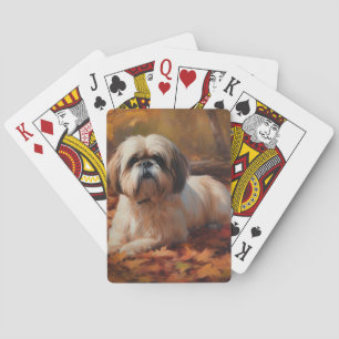 Shih Tzu in de herfst laat Herfst inspireren Pokerkaarten