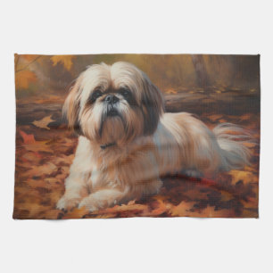 Shih Tzu in de herfst laat Herfst inspireren Theedoek