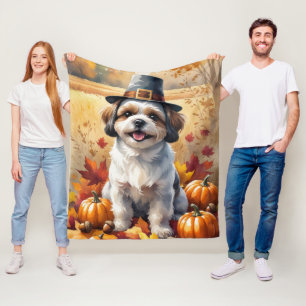 Shih Tzu In Herfstbladeren Thanksgiving Kunst Fleece Deken