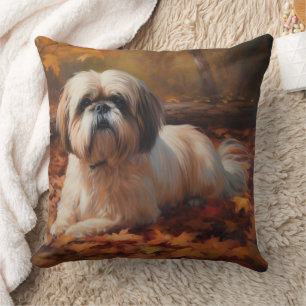 Shih Tzu in herfstbladeren vallen inspireren Kussen