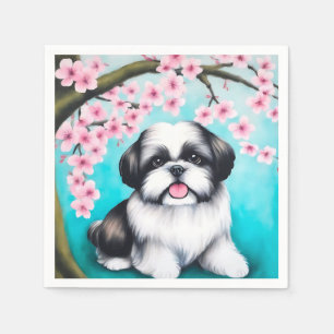 Shih Tzu in oosterse kersenbloesem Servet