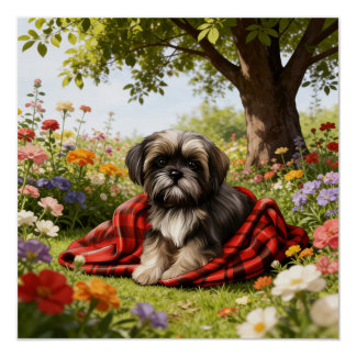 Shih Tzu in the Garden Poster  Perfect Poster