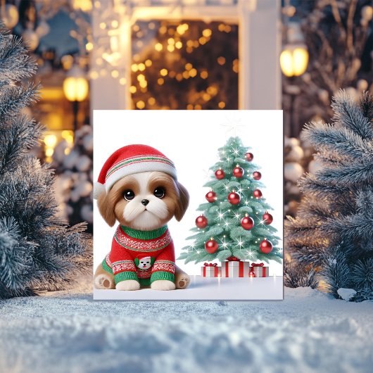Shih Tzu Kerstboom Feestdagenkaart