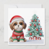 Shih Tzu Kerstboom Feestdagenkaart (Voorkant)