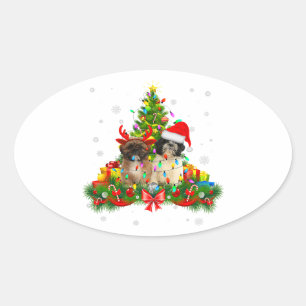 Shih Tzu kerstboomverlichting Kersthond Ovale Sticker