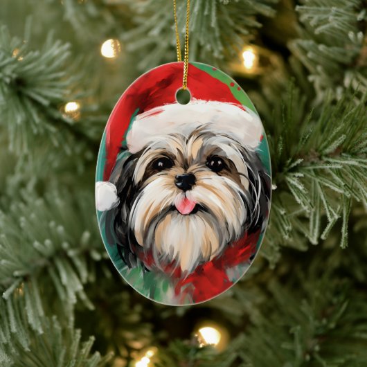 Shih Tzu Kerstborstel schilderen kunstwerk Keramisch Ornament (Boom)
