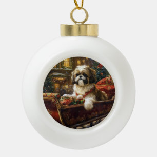 Shih Tzu Kerstfeest Seizoen Keramische Bal Ornament