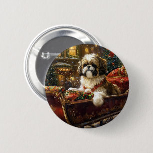 Shih Tzu Kerstfeest Seizoen Ronde Button 5,7 Cm