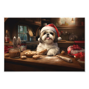 Shih Tzu Kerstkoekjes Feestelijke vakantie Foto Afdruk