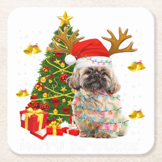 Shih Tzu - kerstlampboom | Kerstmis Vierkante Kartonnen Onderzetter