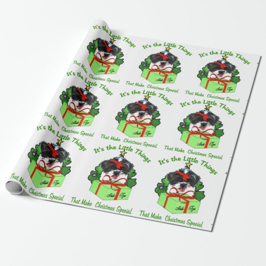 Shih Tzu Kerstmis Cadeaupapier (Uitgerold)